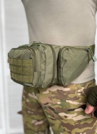 Тактическая нагрудная поясная сумка бананка armorbag зеленая олива на пояс с molle6 фото