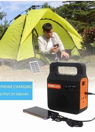 Ліхтар yobolife lm-3609 bluetooth з колонкою + fm радіо + 3 шт. лампи + solar led