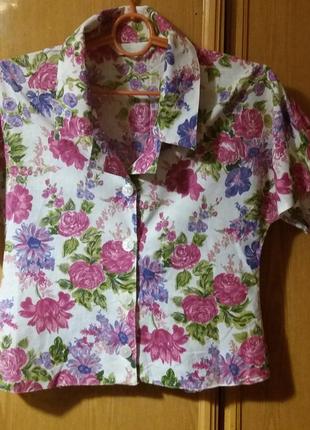 Кофта женская жакет блуза в цветах хлопок 46 размер choices с коротким рукавом2 фото