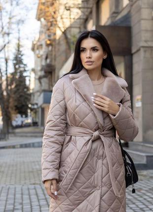 Зимове жіноче пальто стьобане з плащової тканини на синтепоні вибір кольорів | жіноче пальто зима модне і стильне1 фото
