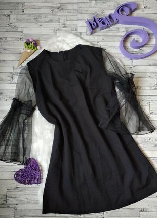 Платье женское черное с рукавами из фатина сетка