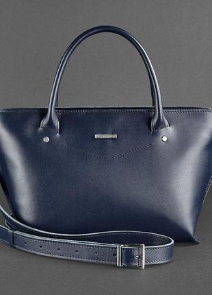 Женская кожаная сумка midi темно-синяя10 фото