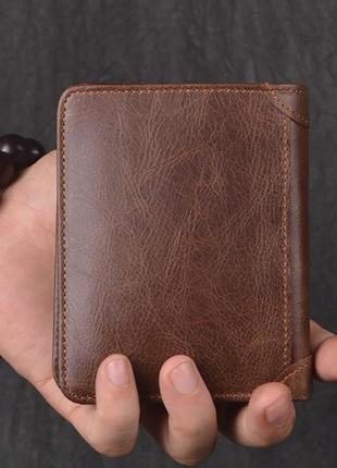 Классический мужской кожаный кошелек черный, небольшой мужской клатч портмоне из натуральной кожи коричневый6 фото