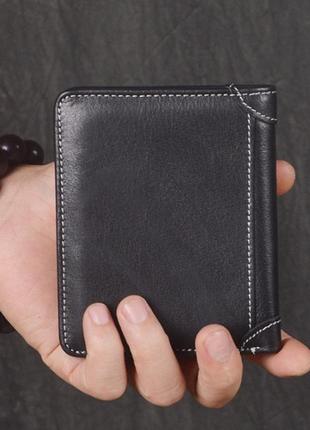 Классический мужской кожаный кошелек черный, небольшой мужской клатч портмоне из натуральной кожи коричневый4 фото