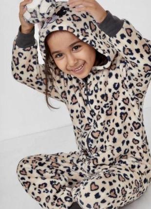 Кигуруми слип пижама из двустороннего велсофта плюшевая с мордочкой леопард 🐆 н&м (швеция)