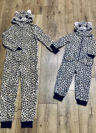 Кигуруми слип пижама из двустороннего велсофта плюшевая с мордочкой леопард 🐆 н&м (швеция)3 фото