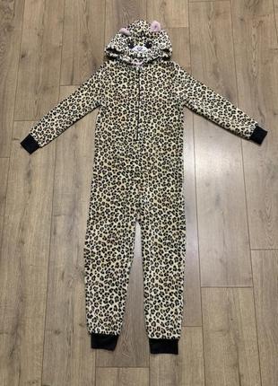 Кигуруми слип пижама из двустороннего велсофта плюшевая с мордочкой леопард 🐆 н&м (швеция)4 фото