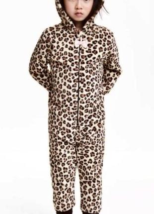 Кигуруми слип пижама из двустороннего велсофта плюшевая с мордочкой леопард 🐆 н&м (швеция)6 фото
