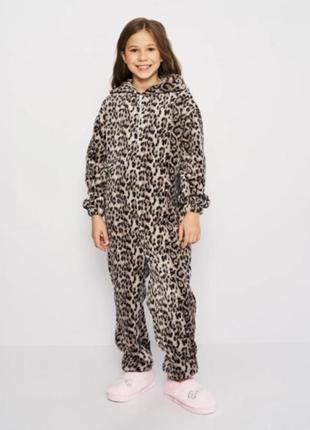 Кигуруми слип пижама из двустороннего велсофта плюшевая с мордочкой леопард 🐆 н&м (швеция)8 фото