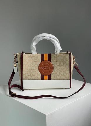 Женская кожаная сумка 👜 coach dempsey tote 22 in signature jacquard with stripe2 фото