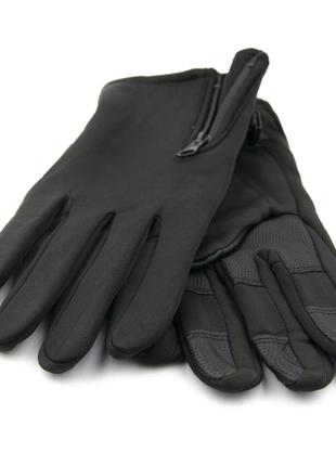 Мужские трикотажные перчатки с подкладкой на флисе  и молнией (арт. 23-16-12) черный2 фото