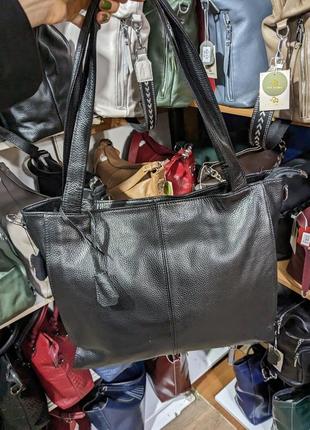 Вмістка сумка-шоппер із натуральної шкіри 👍 чорна, бежева, світло-сіра