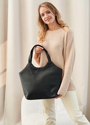 Сумка плетеная кожа классическая вместительная,плетеная кожаная сумка-шоппер экокожа «тэнси»