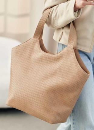 Сумка плетеная кожа классическая вместительная,плетеная кожаная сумка-шоппер экокожа «тэнси»