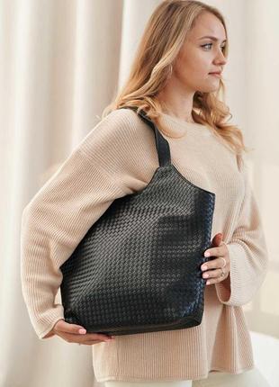 Сумка плетеная кожа классическая вместительная,плетеная кожаная сумка-шоппер экокожа «тэнси»