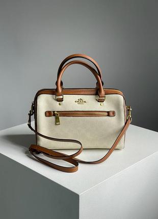 Женская кожаная сумка 👜 coach rowan satchel in signature canvas