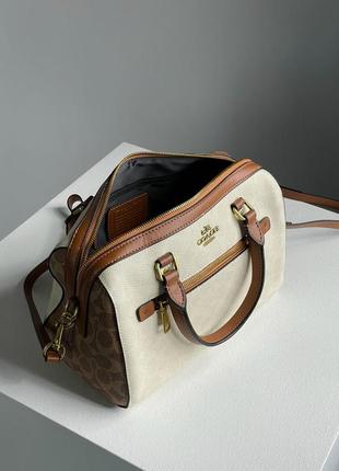 Женская кожаная сумка 👜 coach rowan satchel in signature canvas8 фото