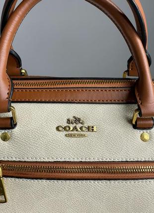 Женская кожаная сумка 👜 coach rowan satchel in signature canvas7 фото