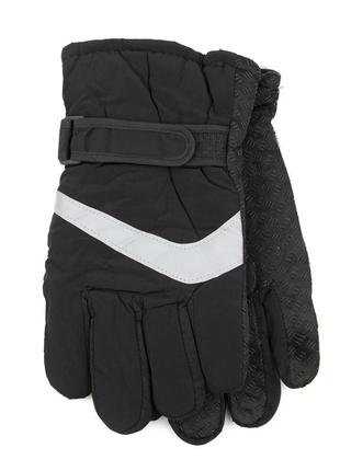 Мужские болоневые перчатки  с мехом и светоотражающей полоской (арт. 23-6-1) черный