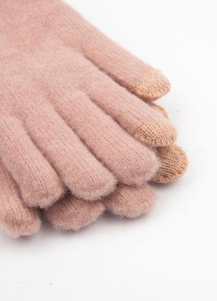 Варежки подростковые шерстяные зимние с меховой покладкой и сенсорными пальцами (арт. 23-3-20) розовый3 фото