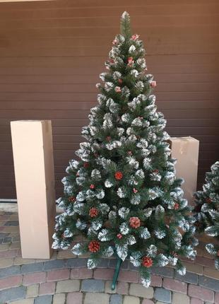 Кармен 1.8м с шишками и калиной елка искусственная новогодняя ель праздничная2 фото
