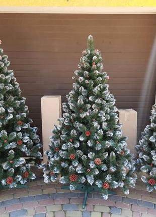 Кармен 1.8м с шишками и калиной елка искусственная новогодняя ель праздничная7 фото