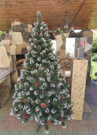 Кармен 1.8м с шишками и калиной елка искусственная новогодняя ель праздничная6 фото