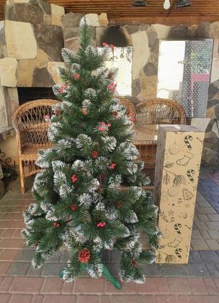 Кармен 1.8м с шишками и калиной елка искусственная новогодняя ель праздничная4 фото