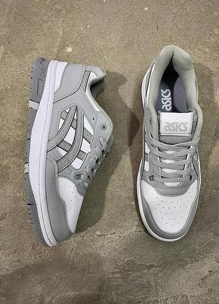 Мужские кожаные кроссовки ассикс,asics ex 89. цвет серый с белым