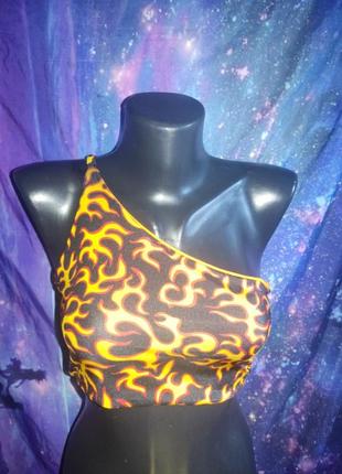 Крутиий двосторонній топ на одне плече вогняний неоновий