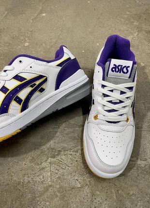 Чоловічі шкіряні кросівки асікс, asics ex89. колір білий з синім та жовтим.2 фото