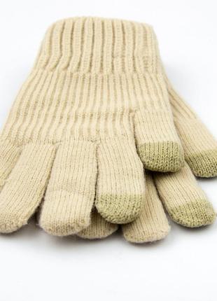 Перчатки подростковые для девочек зимние с шерстяной подкладкой и сенсорными пальцами (арт. 23-5-69) бежевий3 фото