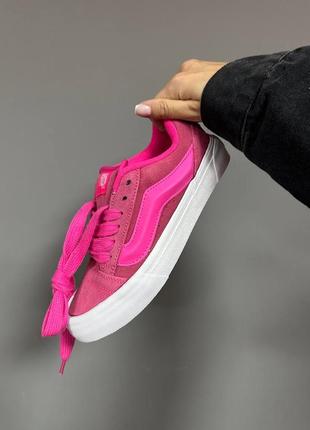 Жіночі зимові шкіряні кеди ванс, vans old skool. всередині екохутро, колір рожевий8 фото