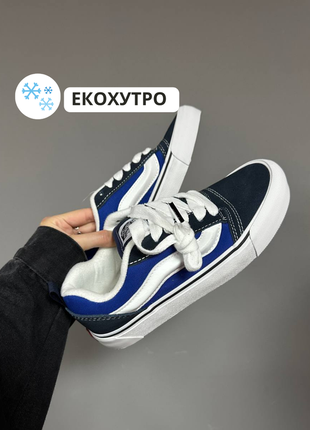 Зимові кеди ванс, vans old skool, екохутро. колір синій з білим та чорним.1 фото