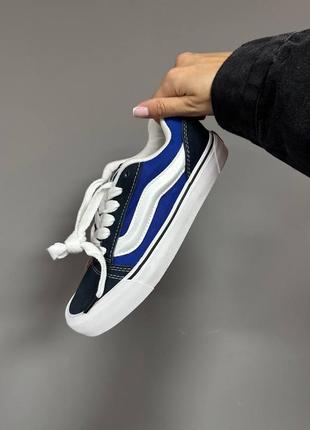 Зимние кеды ванс, vans old skool, экомех. цвет синий с белым и черным.7 фото