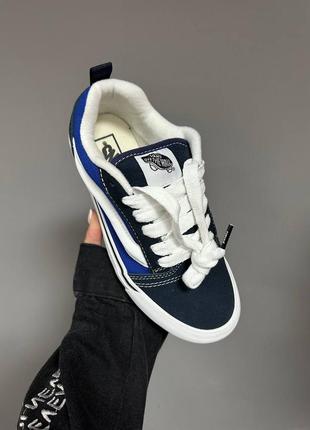 Зимние кеды ванс, vans old skool, экомех. цвет синий с белым и черным.3 фото