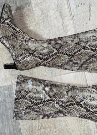 Сапоги носки,бежевые сапоги,змеиный принт,квадратный носок2 фото