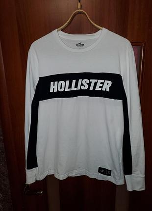 Черно белый лонгслив hollister свитшот кофта  с большим лого принтом (l)
