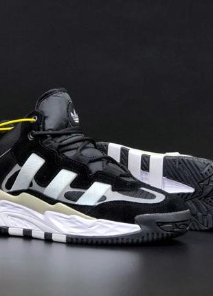 Чоловічі зимові кросівки adidas niteball winter fur з хутром / кросівки adidas niteball black Celox шкіряні на хутрі на кожен день