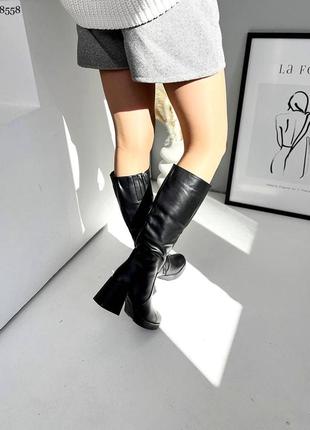 Шикарні жіночі чоботи сапоги сапожки з натуральної шкіри та замші в чорному кольорі, демі та зима6 фото