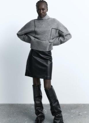 Серый шерстяной свитер под горло,свитер с воротником с разрезами из новой коллекции zara размер s