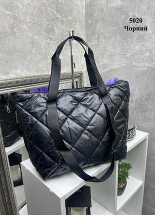 Черная практичная стильная универсальная сумка из стеганой плащевки
