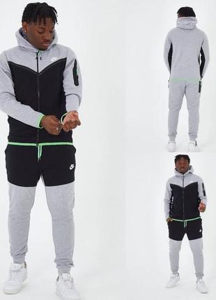 Костюм спортивный серо-черный nike tech fleece grey &amp; black1 фото