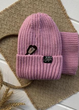 Зимний набор шапка хомут розовый для девочки