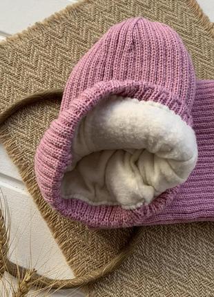 Зимний набор шапка хомут розовый для девочки2 фото