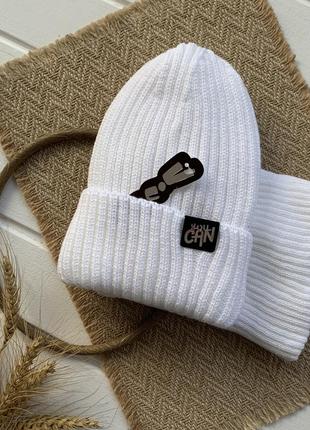 Комплект зимовий білий шапка хомут для дівчинки