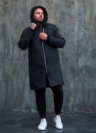 Мужская куртка удлиненная зимняя на тенсулейте.пуховик с капюшоном3 фото
