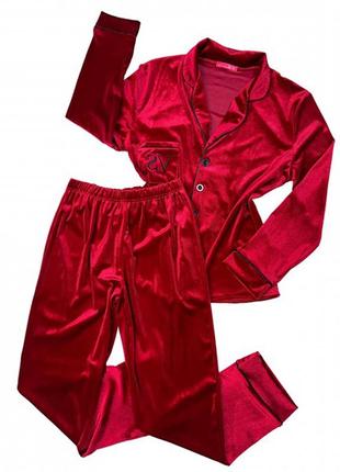 Пижама женская рубашка и штаны красная 14141