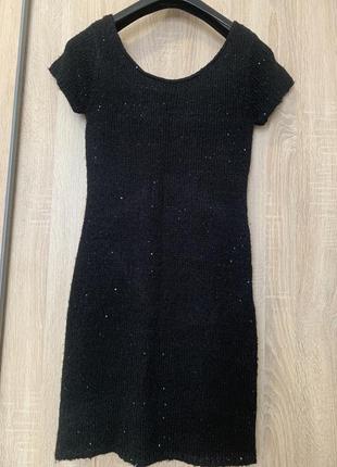 Платье сарафан трикотажное вязаное черное платье