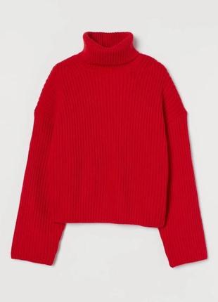 Красный свитер водолазка h&m
